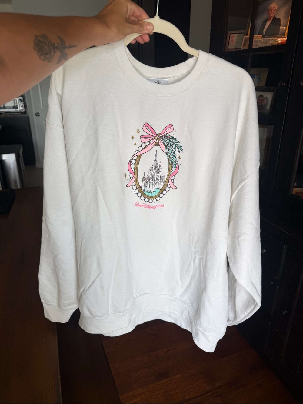 Disney White Crewneck Sweatshirt with Pink & Mint Castle Graphic
